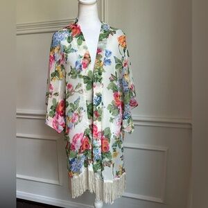 Big Buddha Floral Kimono Jacket with Fringe, Size OS